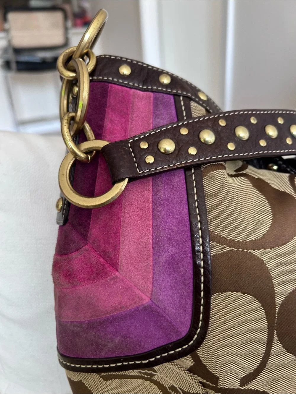 Rare Y2K Coach Signature Soho Bag w/ Pink Suede
